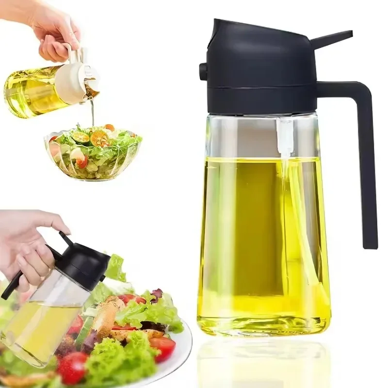 2 in 1 Oil Pour Spray Press-type Oil Spray Bottle 500ML Kitchen Cooking Oil Sprayer Outdoor Barbecue Spray Bottle Vinegar Sauce