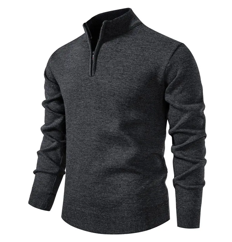 Herren-Fleece-Pullover mit halbem Reißverschluss und Stehkragen für Herbst und Winter, lässiges Jugendtrend-Strickoberteil, bequeme, vielseitige Kleidung – Detail 14