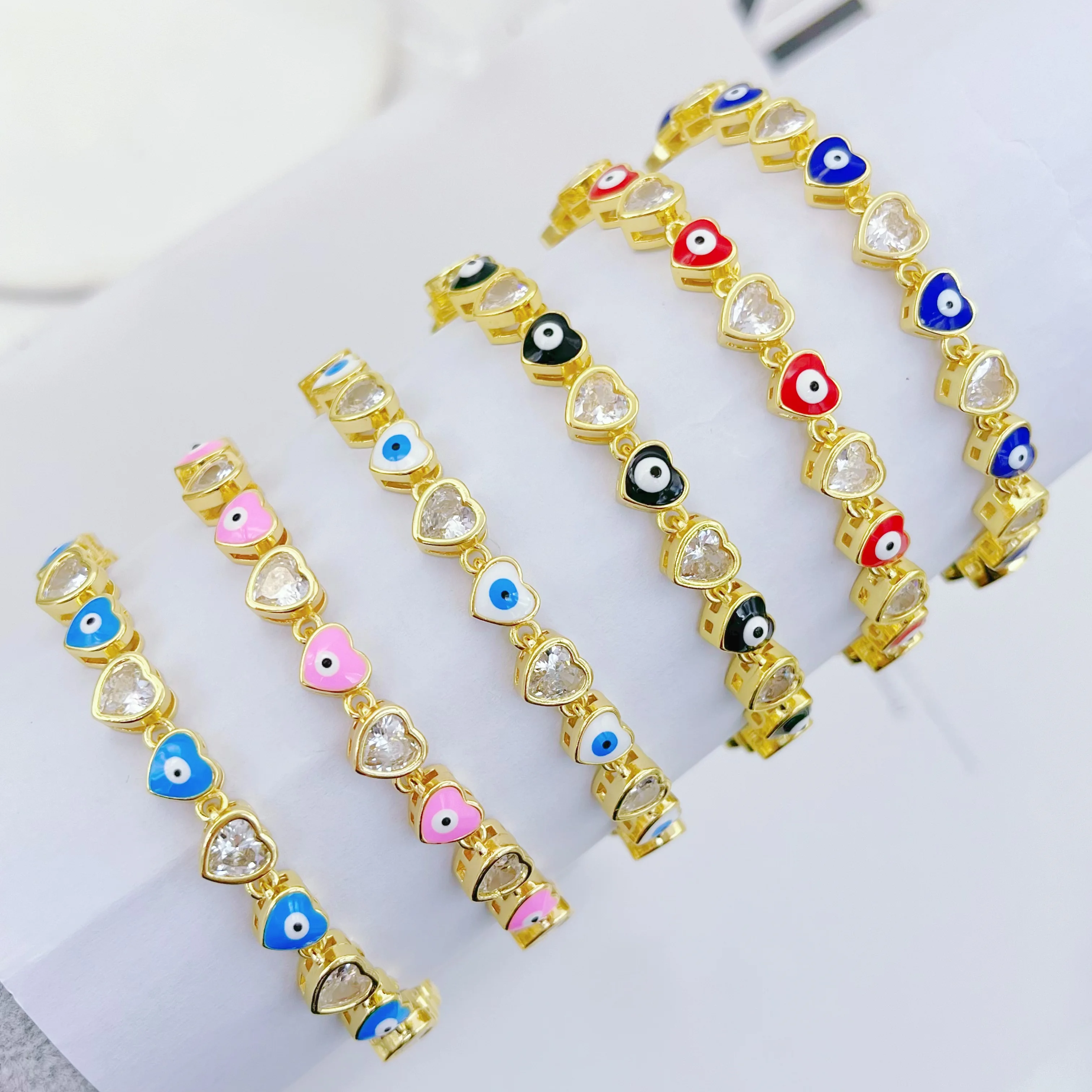 

14k Gold Plated Devil Eye Heart Charm Bracelet Catholic Religious Simple Devil Eye Bracelet