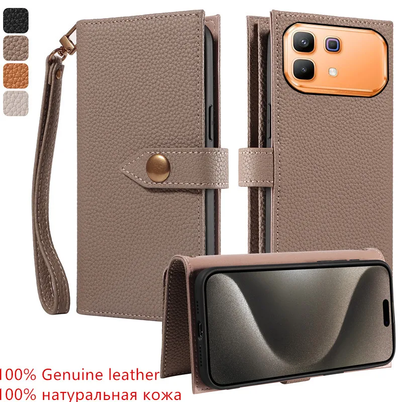 

Genuine lychee grain leather card slot wallet Cover For Infinix Note 60 50 40 30 12 VIP Edge 50s 50x Pro + 40 4G 40X 5G 30i Case