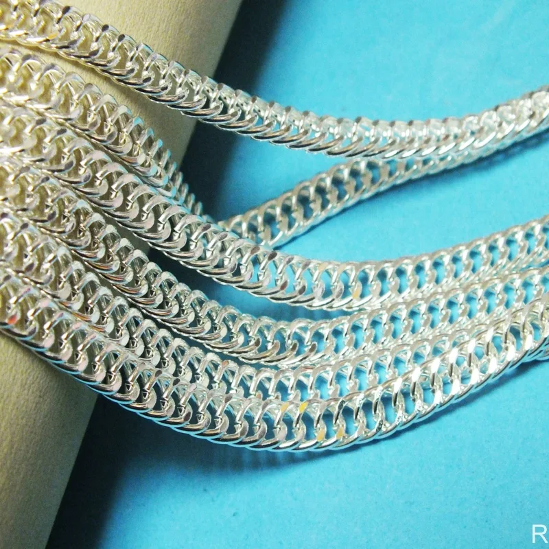 

100M Jewelry Chain -Silver Plated Double Diamond Cut Curb Link - 3mm by 5mm Jewelry Accessories Findings Fittings