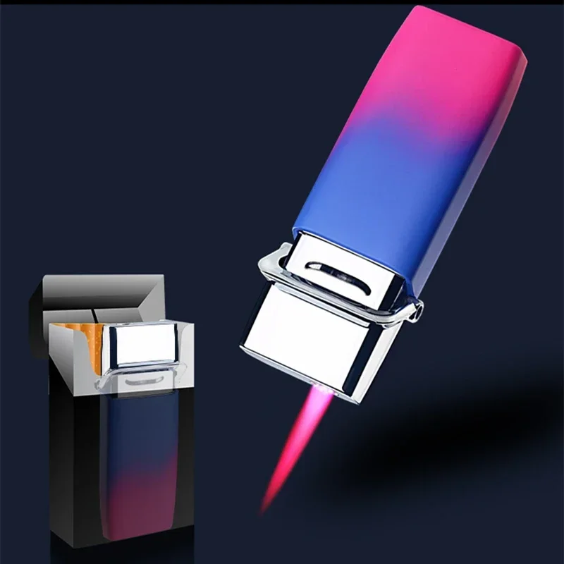 Windproof Portable Inflatable Lighter Metal Gradient Jet Cigar Outdoor Lighter Cigarette Accessories Smoking Gift