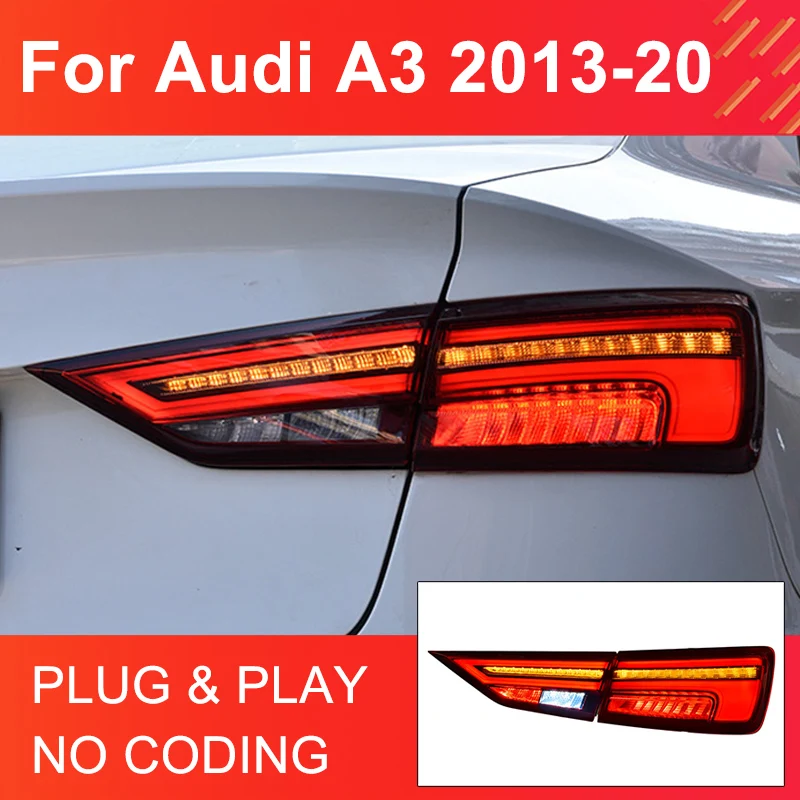 1 Pair LED Taillight Assembly For Audi A3 Sedan 2013-2020 8V A3L Upgrade Plug and Play with LED Dynamic Turning Rear Tail Lights