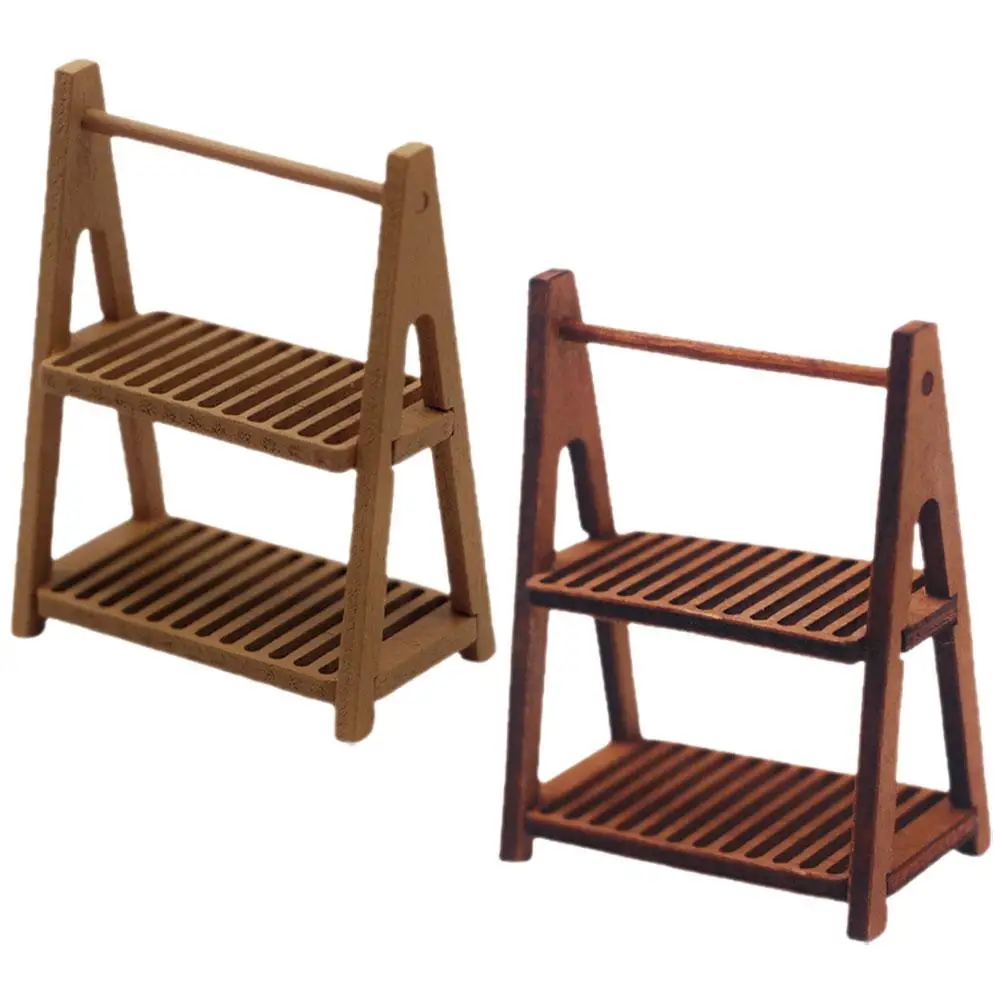 2 Pcs House Storage Rack Mini Plant Stand 1/12 Scale Figure Accessories Miniature Furniture Flower Small Wooden