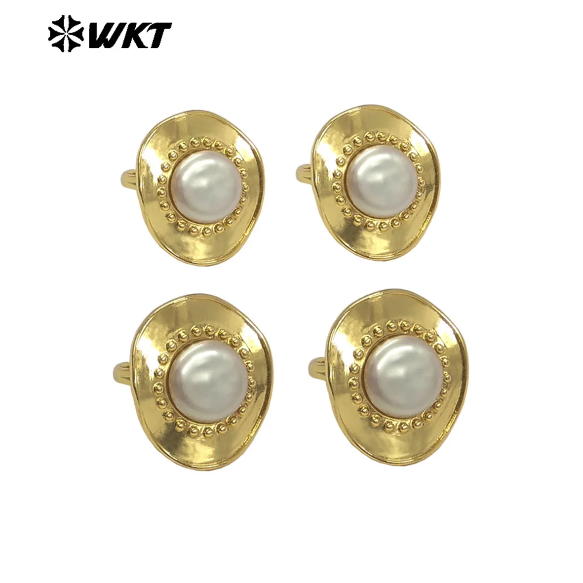 WT-MPR134 Wholesale Fashion And Simple Style Ring With Freshwater Pearl Gold Electroplated Round Shape Ladies Jewelry Accessory