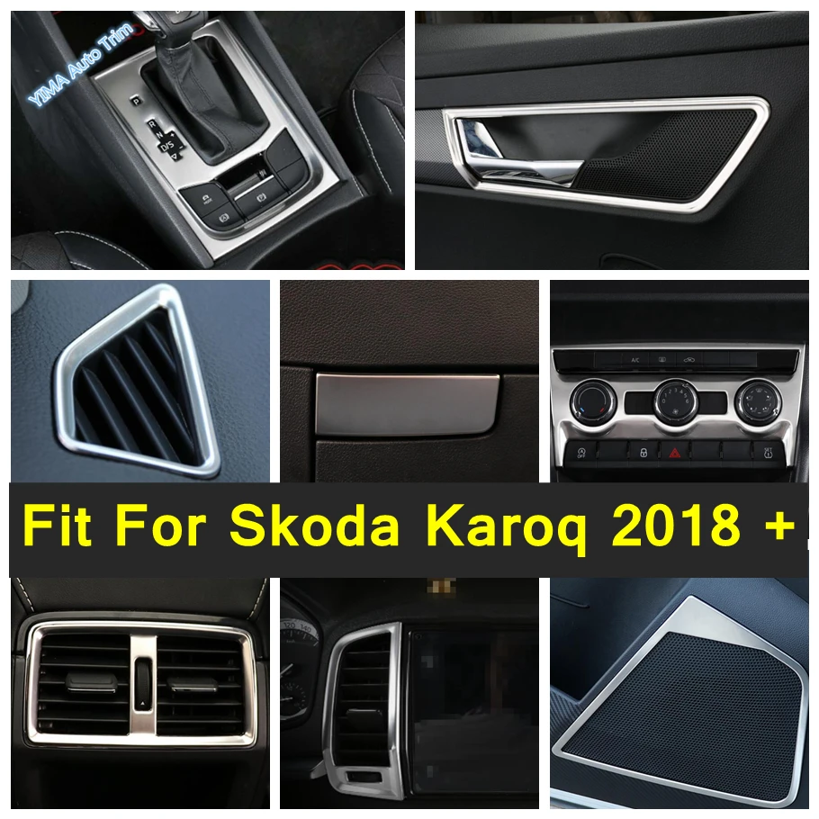 

Air Conditioning Panel / Door Handle Bowl / Gear Shift Box / AC Vent Cover Trim Silver Accessories For Skoda Karoq 2018 - 2022