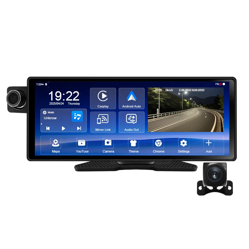 10.25 inch WIFI Android Carplay, Google GPS Navigator Multi-Media Player Universal Car, Wireless Front and Rear Dual Dash Cam