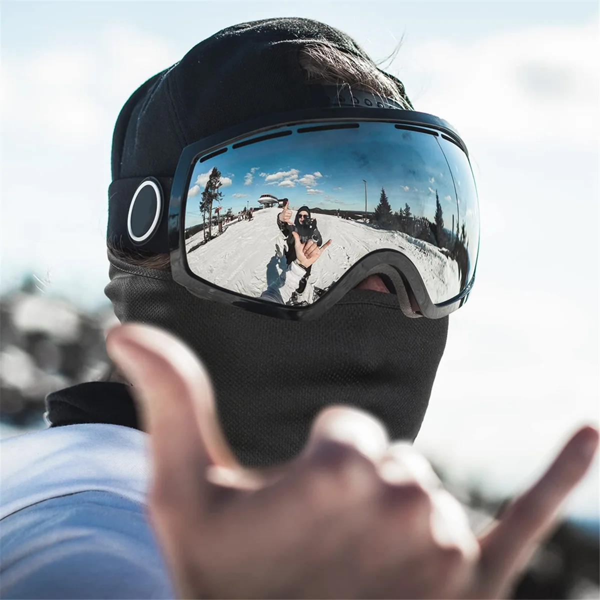 Maschera da sci nera per uomo e donna, maschera di protezione UV, adatta per motocicli e snowboard HGC