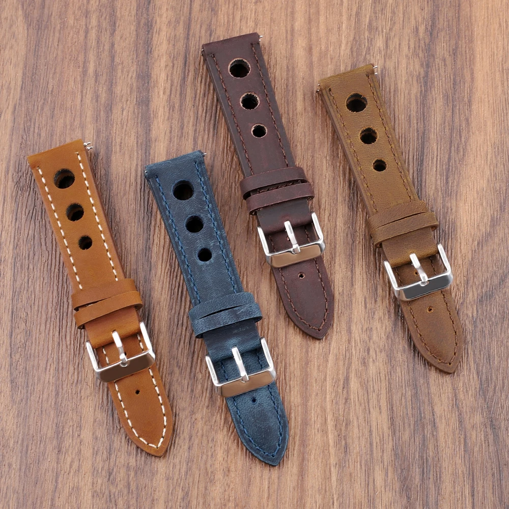 Retro Crazy Horse Leather Watch Strap 18mm 20mm 21mm 22mm Watch Strap Watchband Blue Brown Coffee Quick Release Wristband