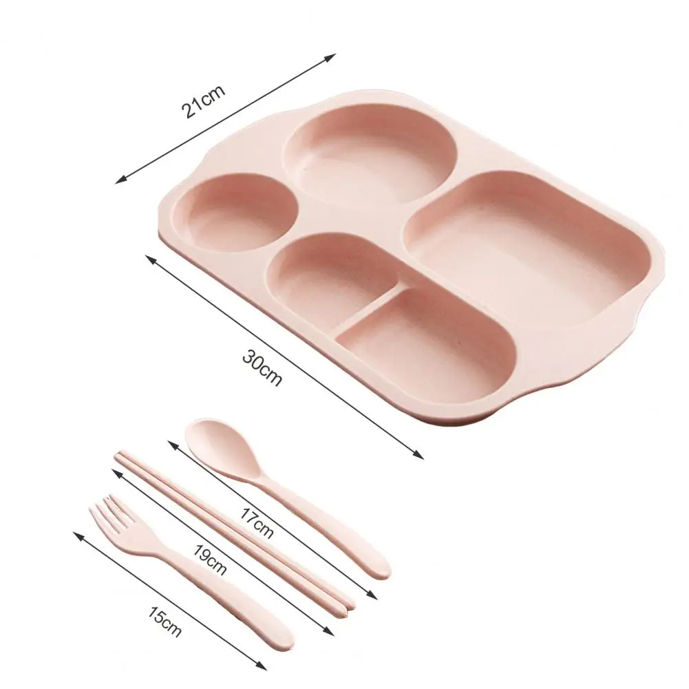 1 Set Practical Baby Tableware PP Material Baby Cutlery Easy to Clean Grid Rectangle Baby Dining Plate  Daily Eating