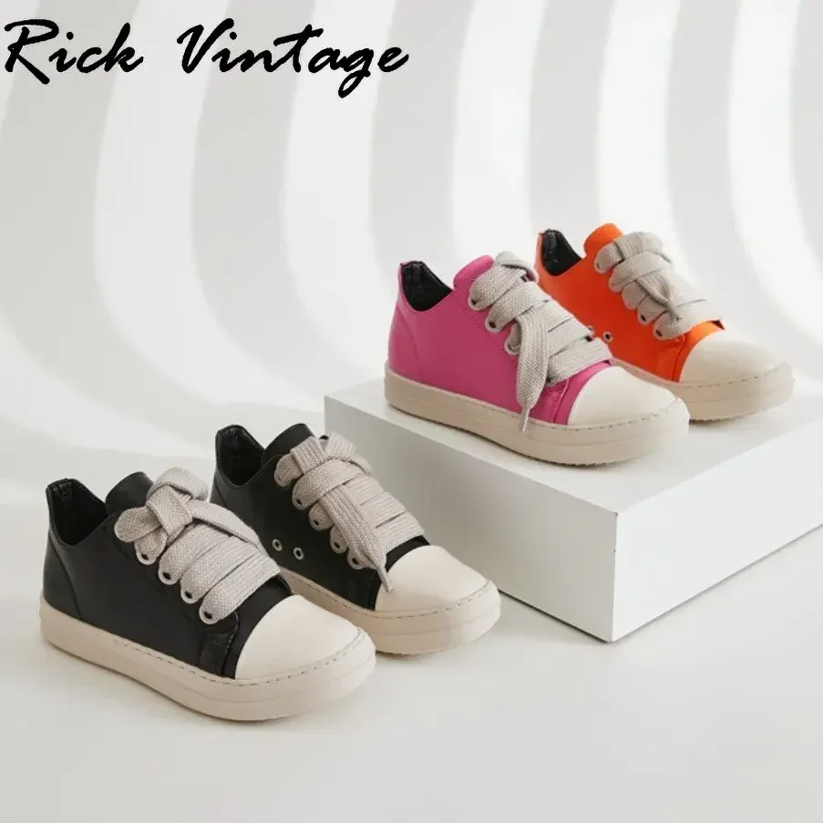 Rick Vintage Jumbo Lace Sneakers Low Top Woman Designer Shoes Men Casual Shoes Leather Women Flats Shoes NewTrainer Size 45 46
