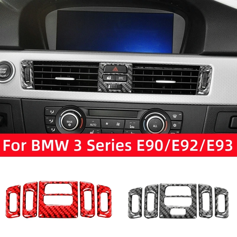 For BMW 3 Series E90 E92 E93 2005-2012 Accessories Carbon Fiber Car Center Air Outlet Adjustment Button Trim Cover Decor Sticker