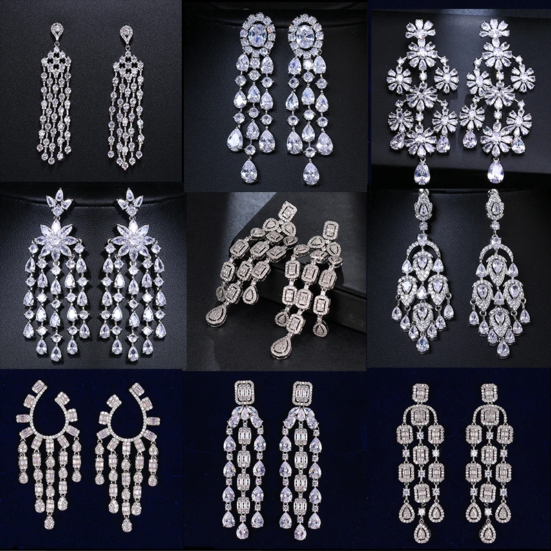 

SUGO 2022 Summer Trend Exaggerated Luxurious Zircon Tassel Drop Earrings for Bride Wedding Dress Dazzling Jewelry Accessories