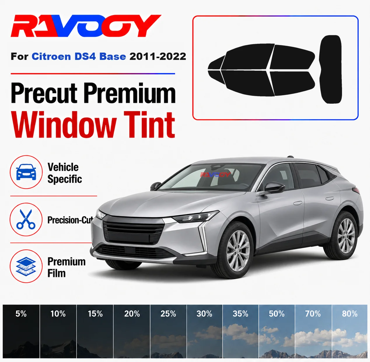 

Premium Precut Window Tint Kit Front Rear Windows Rear Windshield For Citroen DS4 Base 2011-2022 Complete Set Nano Ceramic Film