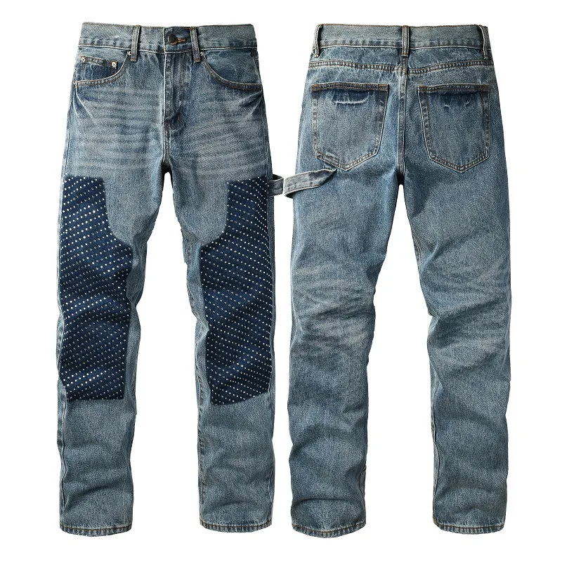 

Джинсы American Street Hotfix со стразами, винтажные джинсы с прямыми штанинами, свободные универсальные унисекс