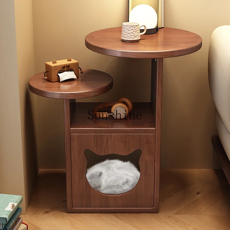 

Solid wood cat nest mini tea table sofa bedside round creative pet corner