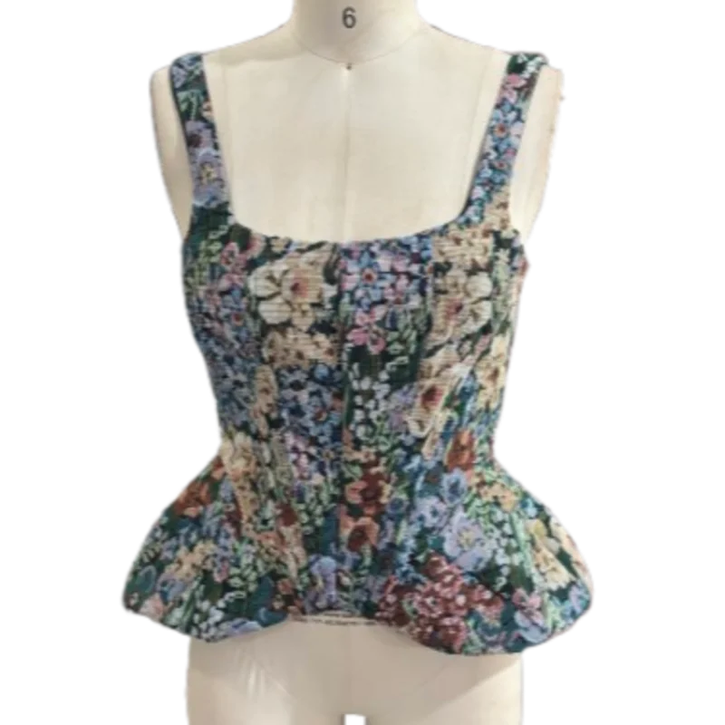 Schickes Damen-Top mit Blumenmuster, schmal geschnitten, ärmellos, mit schrägem Ausschnitt, rückenfrei, mit Reißverschluss, Sommer-Tanktop für den Urlaub 2026 – Detail 1