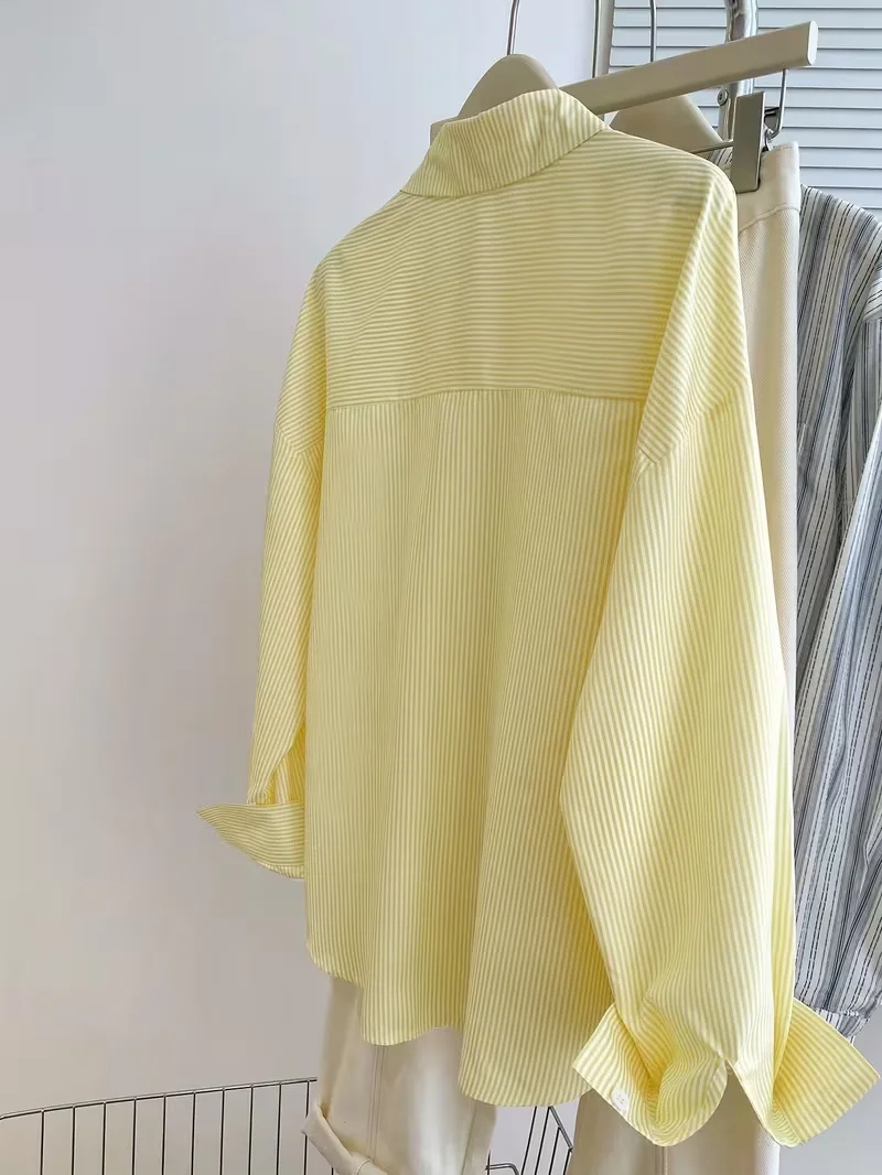 Camicia casual a maniche lunghe con bottoni sul davanti e stampa di cavaliere a righe da donna