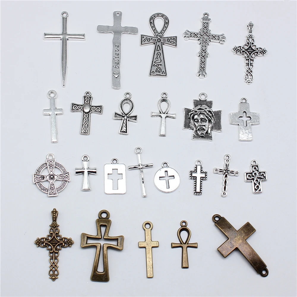 10pcs Charms Cross Antique Bronze Silver Color Pendants DIY Crafts Making Findings