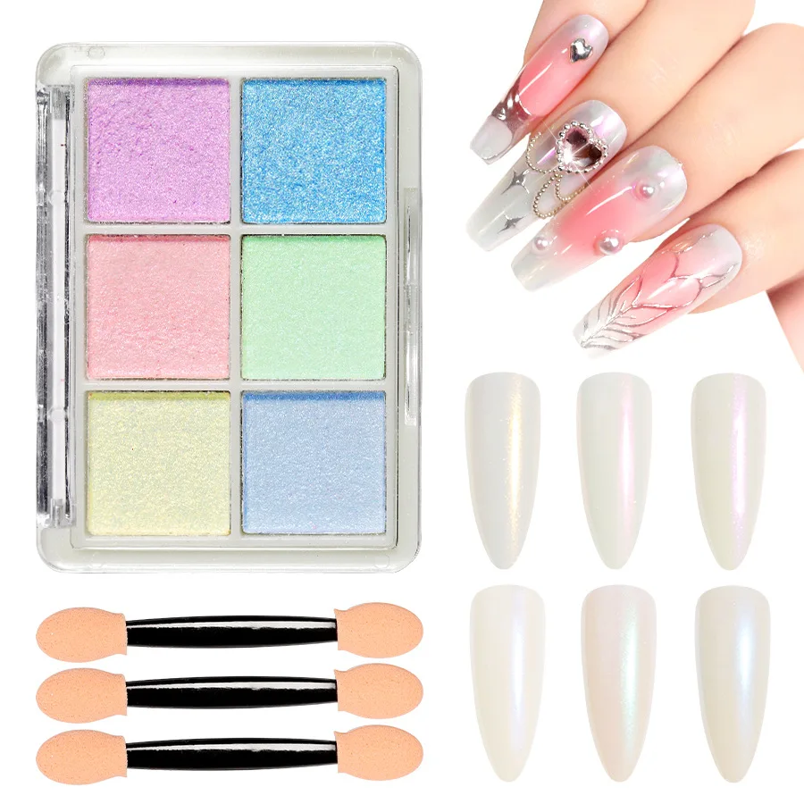 

Six-color Solid Aurora Mirror Nail Powder Silver Fine Glitter Metallic Effect Pigment Gel Polish Chrome Holographic Nail Powder