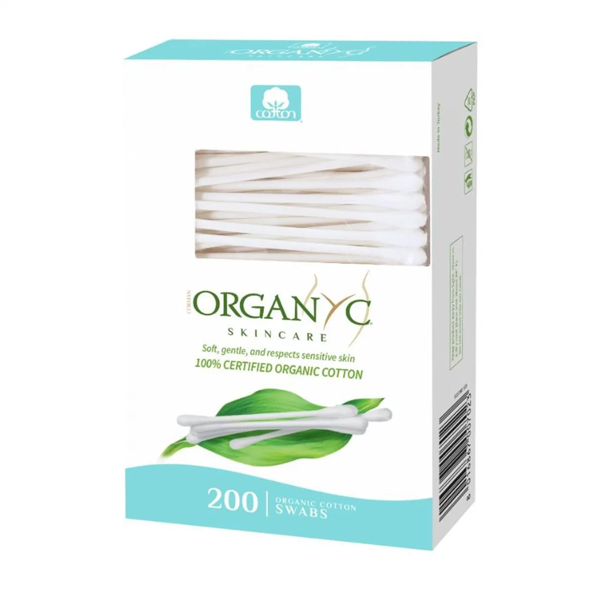 

100% Certified Organic Cotton Swabs 200 Count Hypoallergenic Ultra Absorbent for Cosmetics and Personal Care