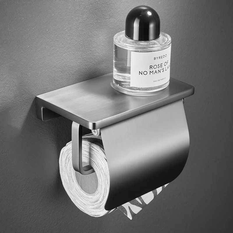 

Toilet Paper Holders with Shelf Brass Wall Mounted Bathroom Paper Holder Gray Chrome Black Paper Roll Holder Storage Rack