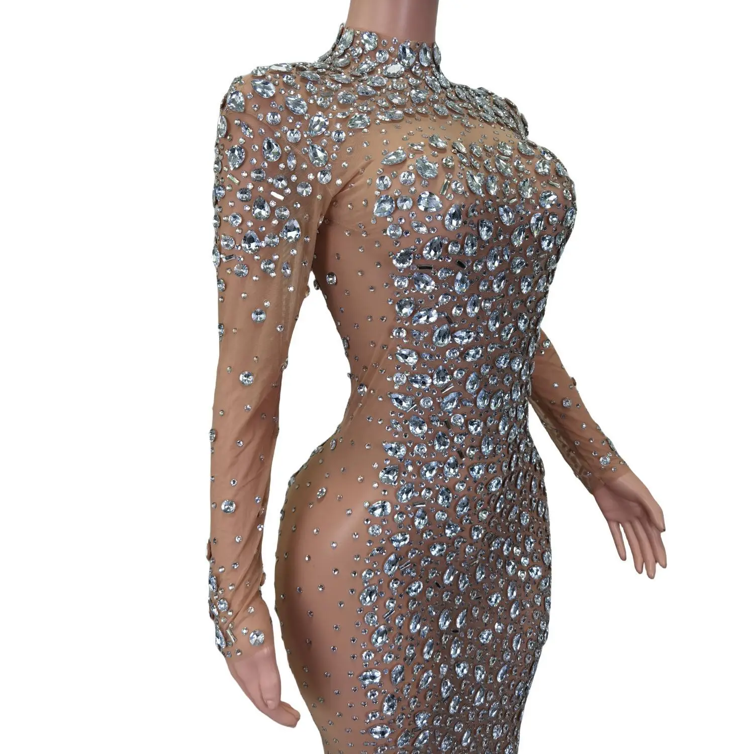 

Luxury Sparkly Crystals Women Couture Elegant Long Dress Night Party Wedding Photo Shoot Wear Festival Celebrate Sexy Outfit
