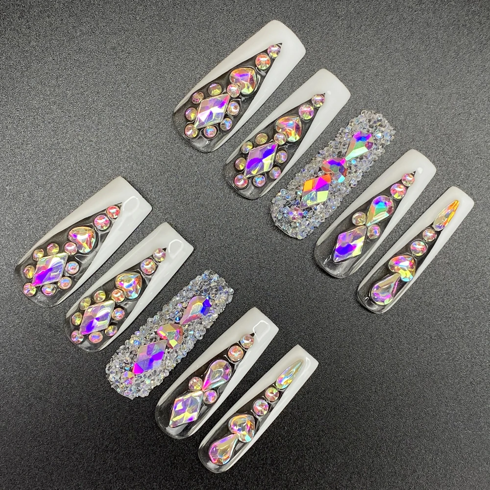 

Gorgeous Thickness Acrylic Coffin Handmade Press on Nails Y2K INS 10PCS Artificial Fingernail Coffin Charms Nail Art for Girls