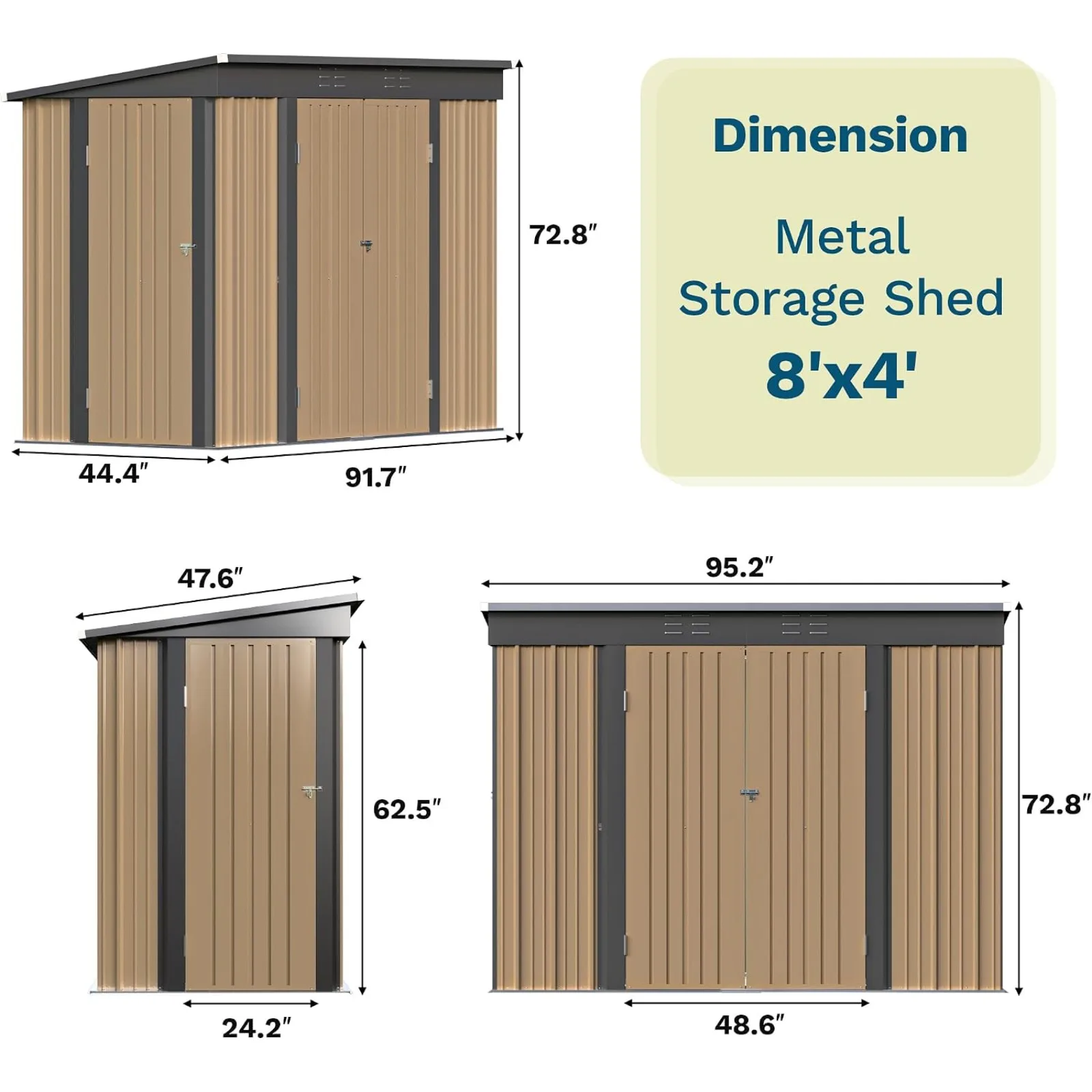 Outdoor Storage Shed, Heavy Duty Tool Metal Sheds with 3 Lockable Doors and Updated Frame Structure for Backyard Patio Lawn, Brown