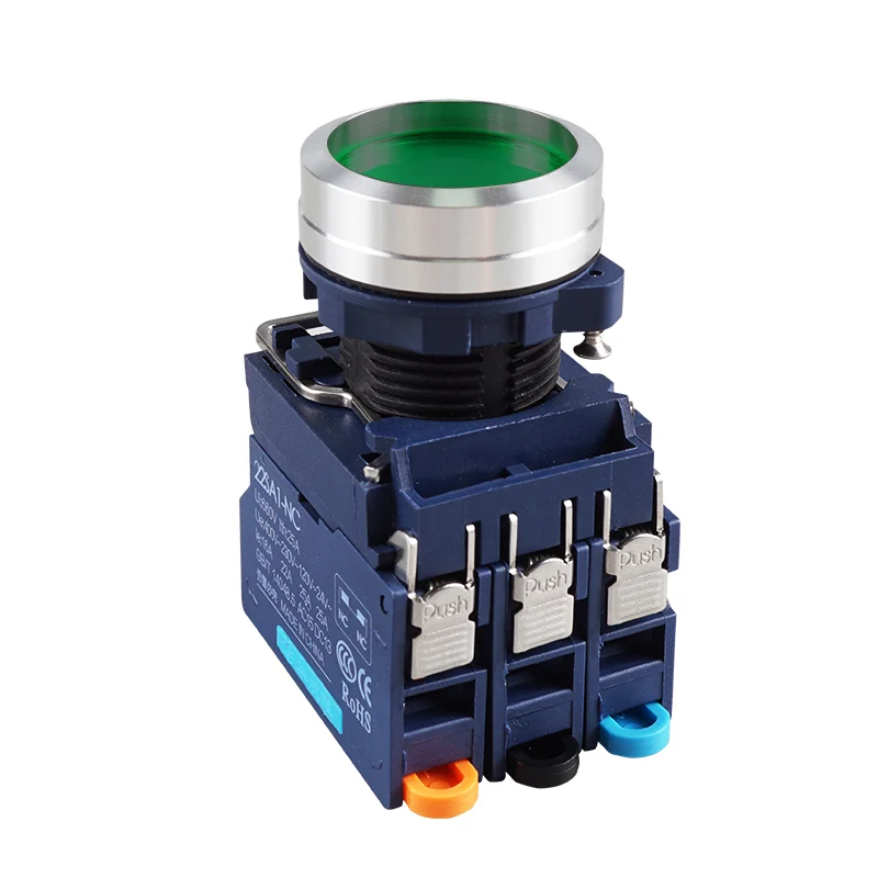 Huaqingjun Transparent Button Green Red Yellow Led Metal Self-locking NO NC Push Button Switch for PLC