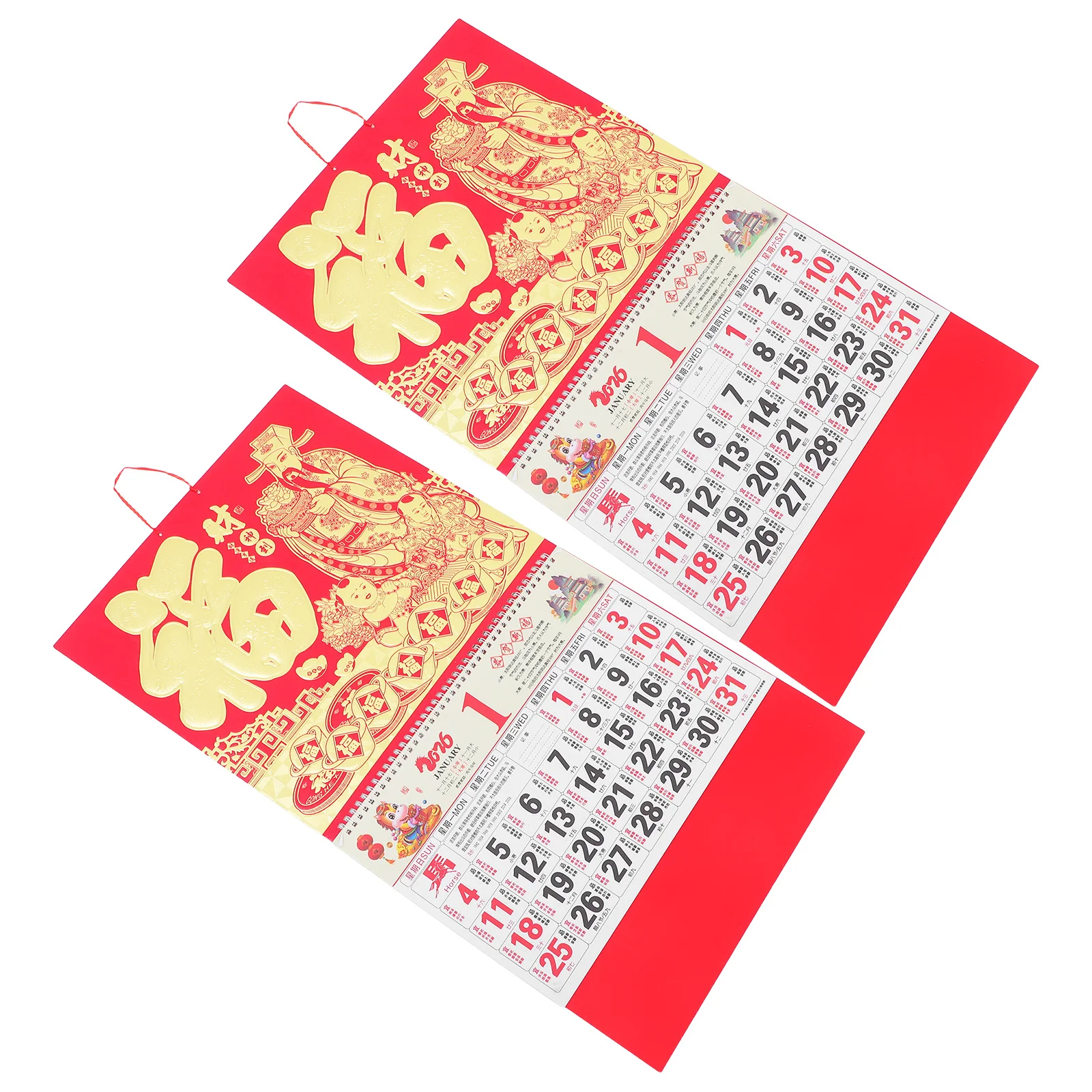 2 pezzi 2026 calendario da parete cinese appeso tradizionale cavallo zodiacale date lunari Feng Shui buona fortuna Capodanno Home Office