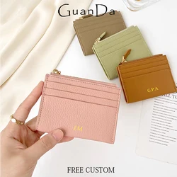 Luxury Design Zipper Card Wallet Custom Initials Genuine Leather Coin Purse For Woman Fashion Portable Mini Card Holder Gift