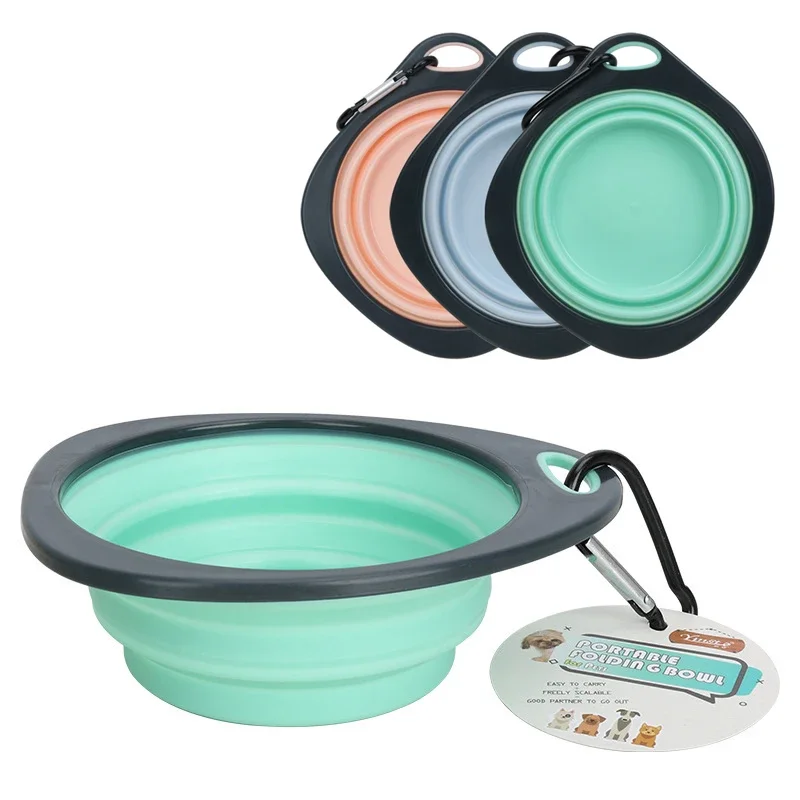 Dog Pet Folding Silicone Bowl with Hooks Puppy Feeding Drinking Bowl Dogs Food Water Container Outdoor Travel Pet Supplies