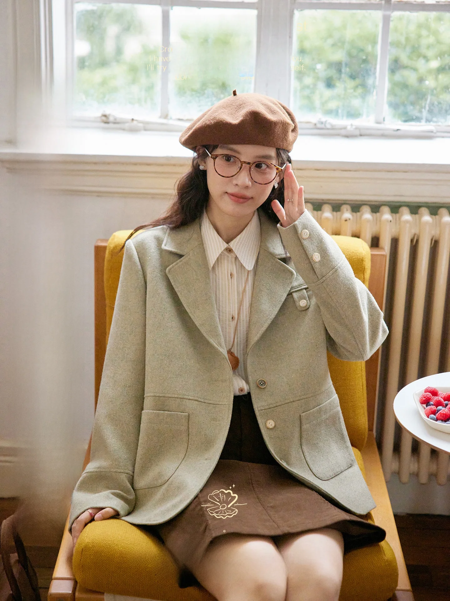 

Nov Et Commuter Texture Mixed Color Woolen Suit Jaet Loose Fit Women's Daily Wear Single Button Closure Coat