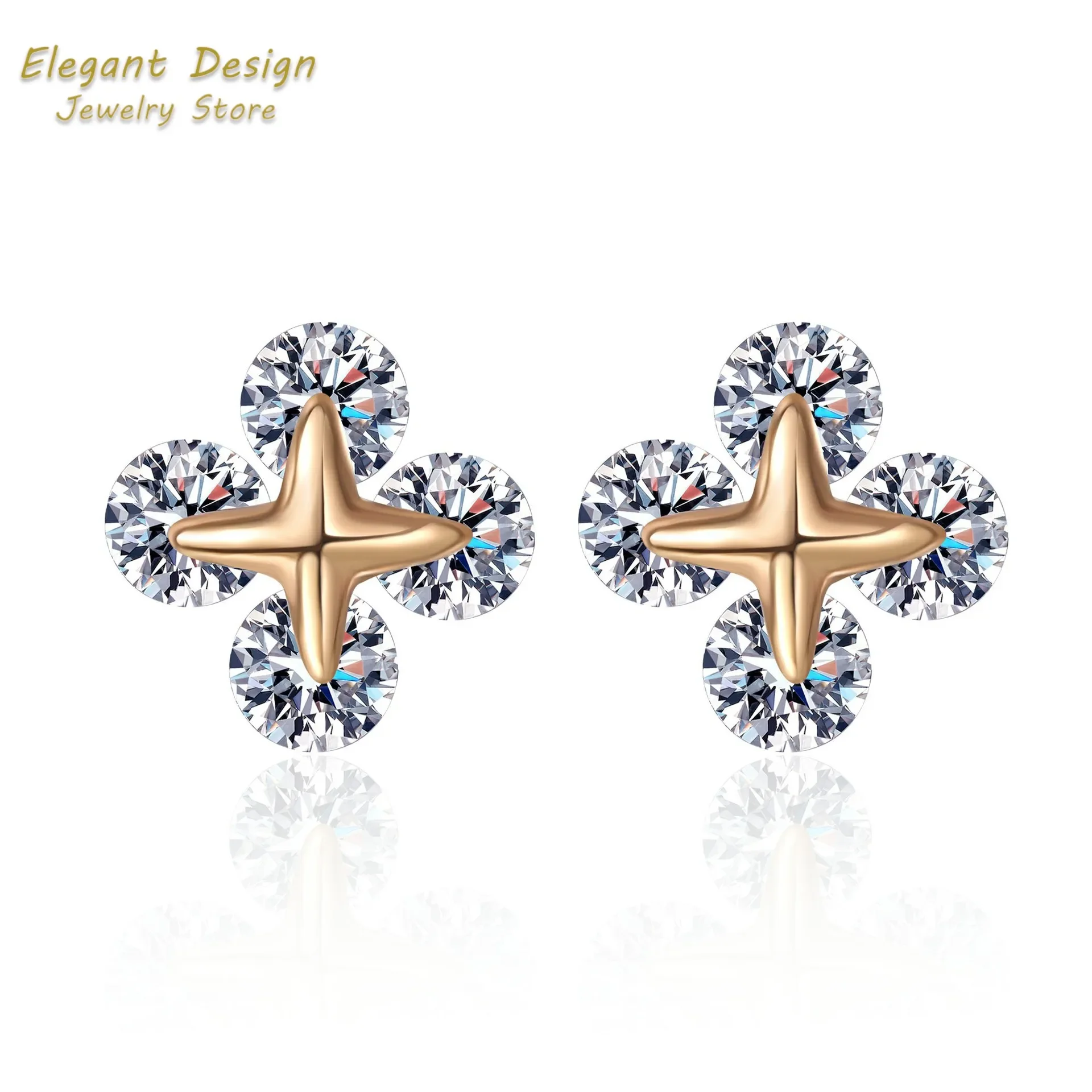 For Women High-end 18k White Gold Stud Earrings Luxury Stars Movable Earrings Total 0.8ct Moissanite Champagne Gold Fine Jewelry