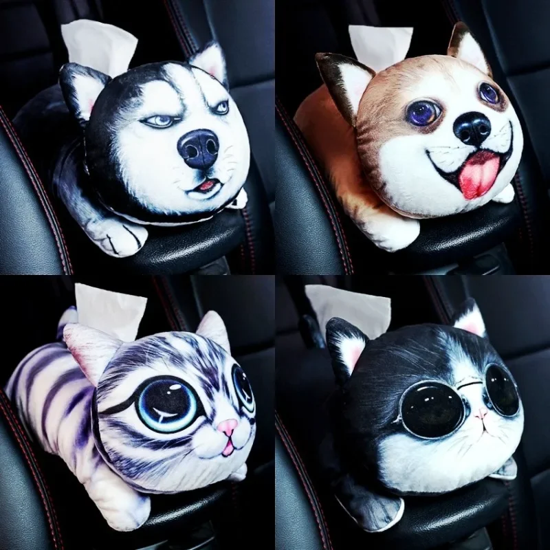 Cute Cartoon Car Tissue Box Creative Short Plush Tissue Box for Car Armrest Box Car Seat Tissue Box Car Decorations Accessories