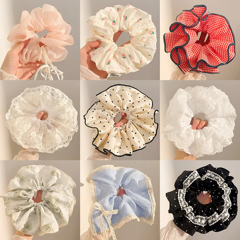 

Sweet lace lace large intestine headband for woman floral girl's oversized rubber band bow hair accessory