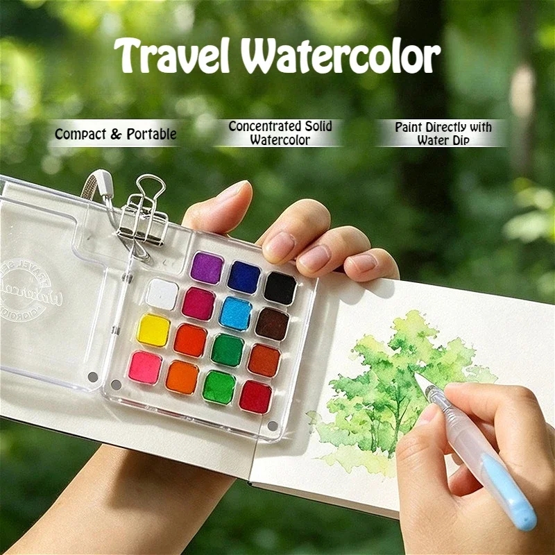 15 Colors Mini Watercolor Paint Set Acrylic Box Portable Travel Sketch Drawing Paint Palette Art Supplies