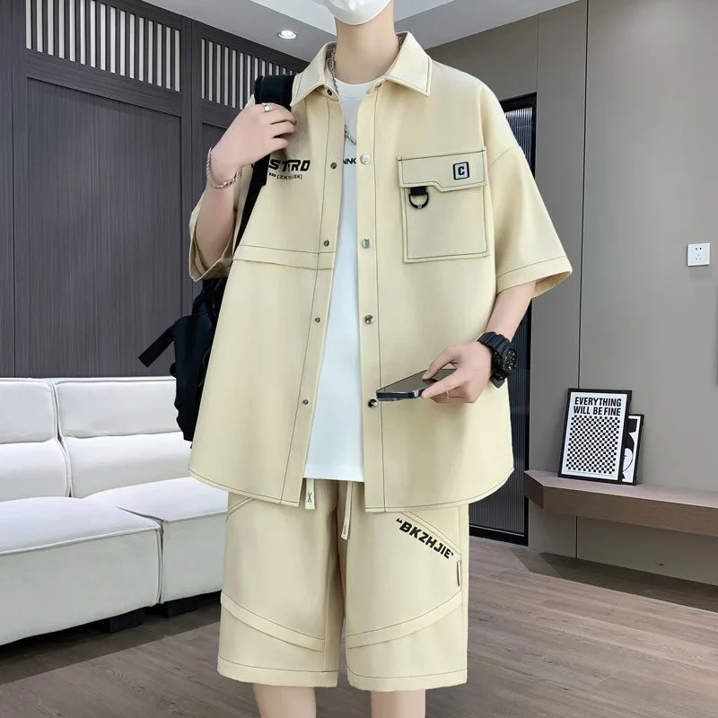 New Summer Classic Fashionable Sports Fitness Breathable Short Sleeve Shirt Set Men's Casual Loose Plus Size Two-Piece Set - view 4