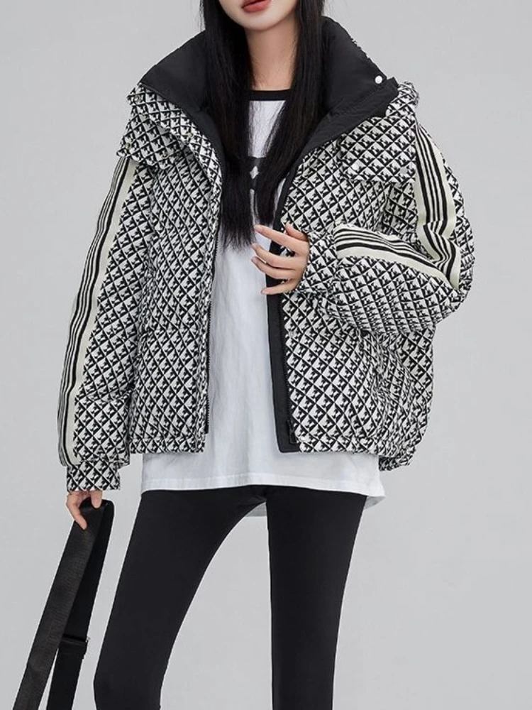 Thickened Houndstooth Down Jacket Women Winter 2023 New High Quality Korean Style Loose Bag Warm Fashion White Duck Puffer Coat