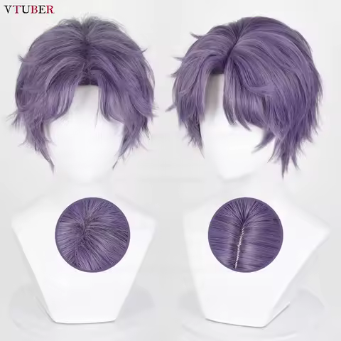 Rafayel Cosplay Wig Love And Deepspace 30cm Short Purple Gray Heat Resistant Synthetic Hair Anime Cosplay Wigs + Wig Cap