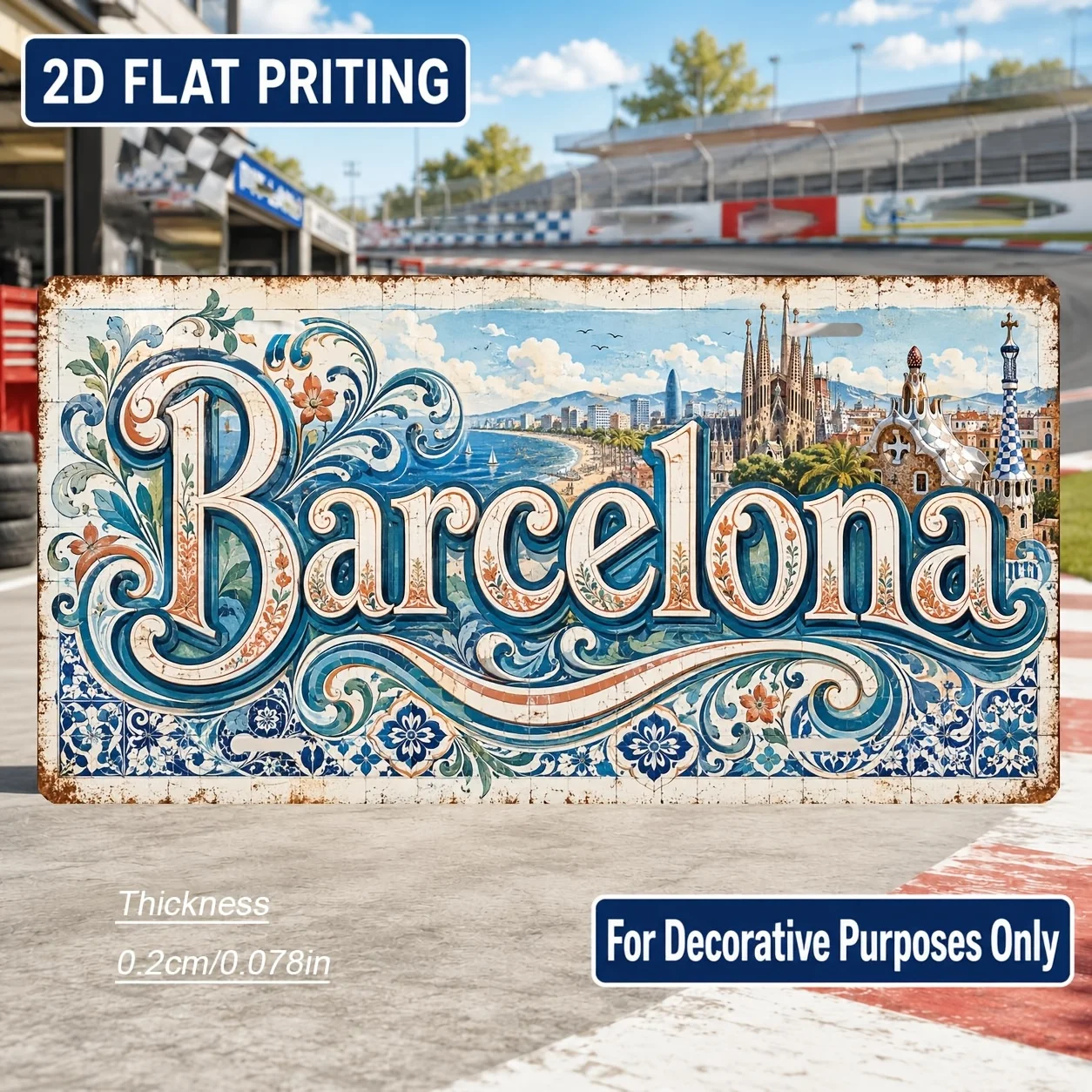 2D Flat, [2D Flat] 2D Flat, 1pc, Barcelona-themed Vintage Sign, for Decorative Use Only, Home Decor, Birthday Gift, Vintage W