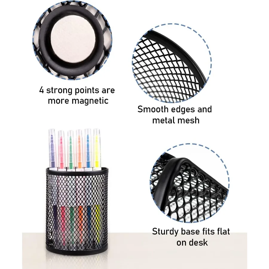 حامل أقلام مغناطيسي مكون من 4 قطع من ملحقات منظم خزانة المقشرة للمدرسة والمكتب باللون الأسود