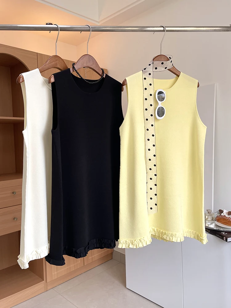 

Вязаный жилет Spring Summer Long Island Iced Tea для женщин, с круглым вырезом, с гофрированным подолом, для повседневной носки, простой, элегантный, в стиле кэжуал.