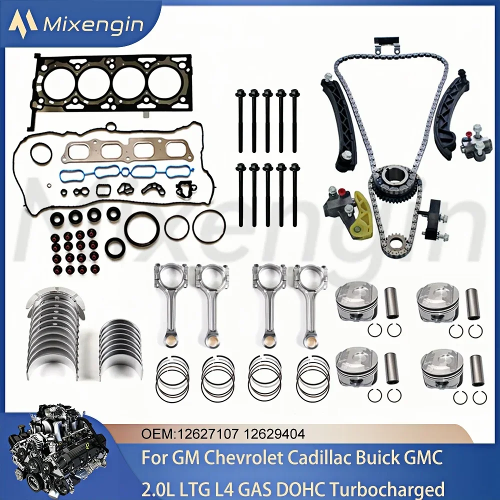 Engine bearing Pistons Connecting rod Gasket Bolt Set & Timing Chain Kit For Chevrolet Buick Cadillac GMC 2.0L L4 GAS DOHC 13-22