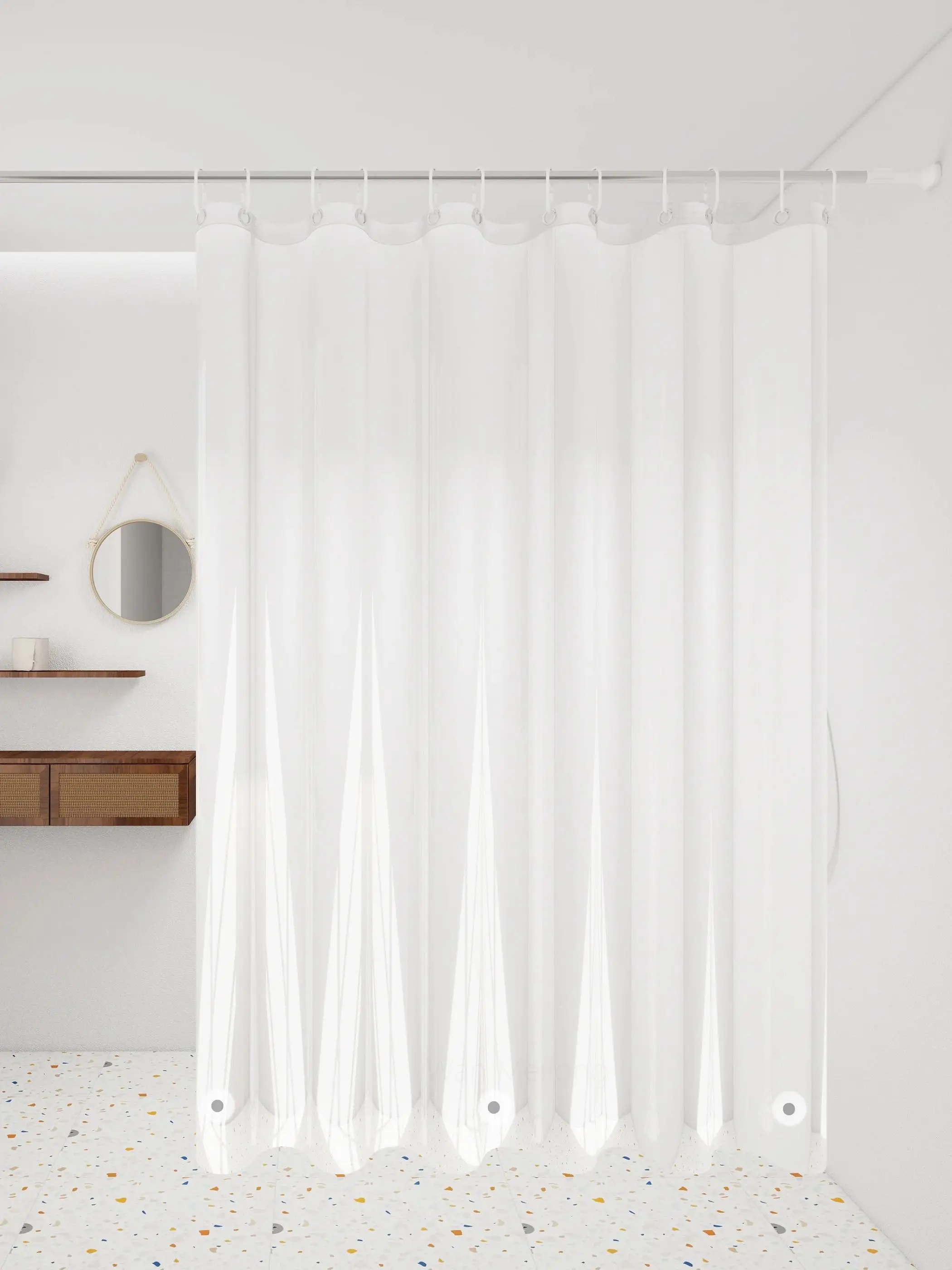 Le rideau de douche à séparation sèche-humide à aimant transparent est transparent et l'aimant lesté ne flotte pas