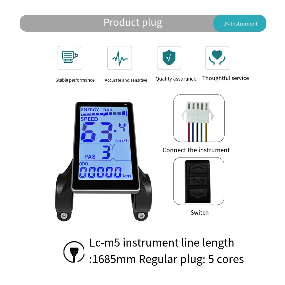 

Hot Sales E-Bicycle LCD Instrument Panel Modification Parts Display Screen ABS Black For LCD-M5 24V-60V SM Connector Replace Too