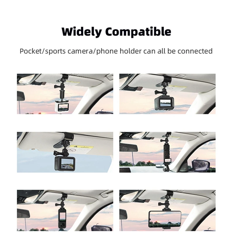 1 PCS Action Camera Car Sun Visor Mount Action Camera Accessories Black Plastic For ACTION 4 Insta360 X3 With 1/4 Inch Adapter