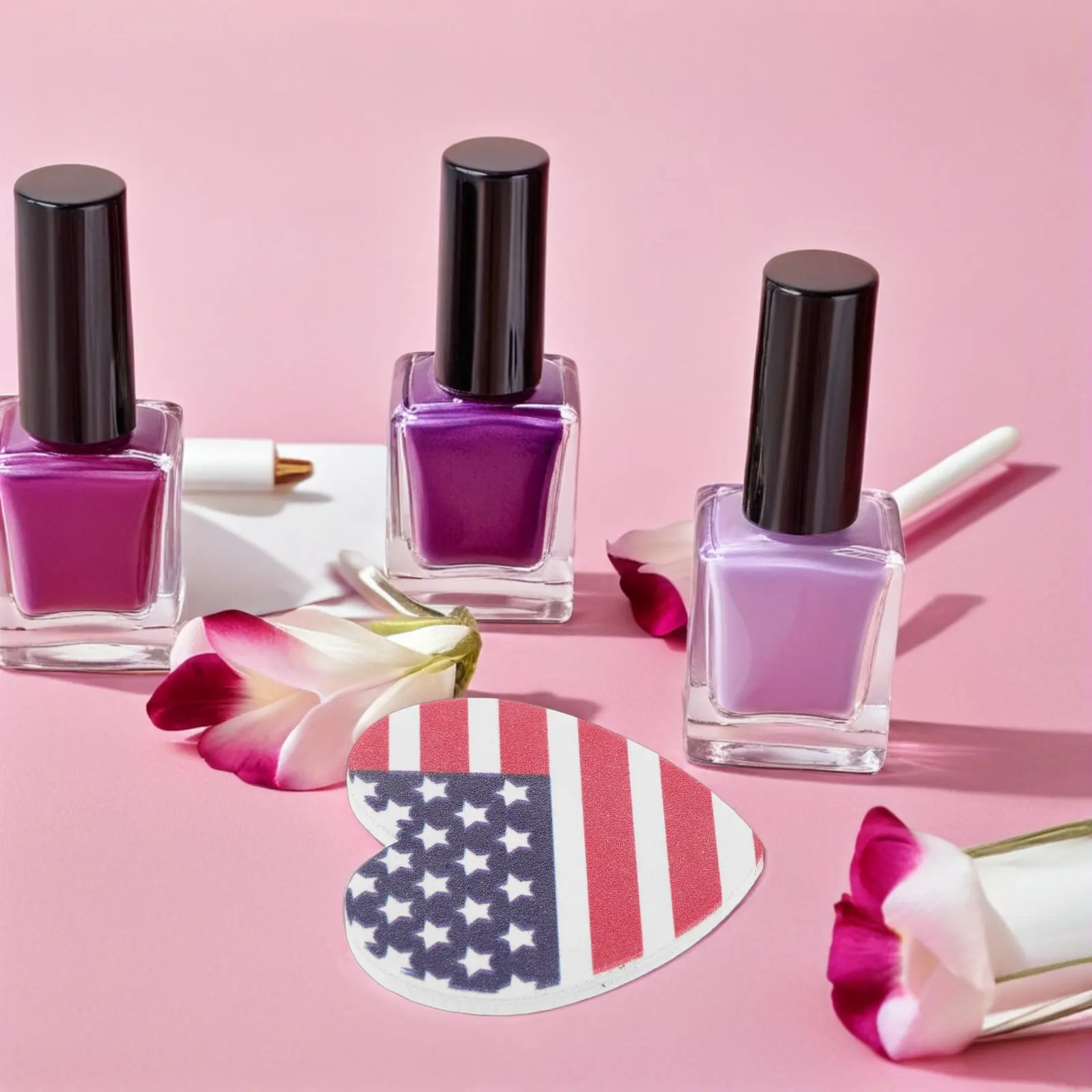 Heart Shaped Nail File Kit with American Flag Pattern Emery Board Mini Buffer Block Double Sided for Natural Acrylic Gel Nails