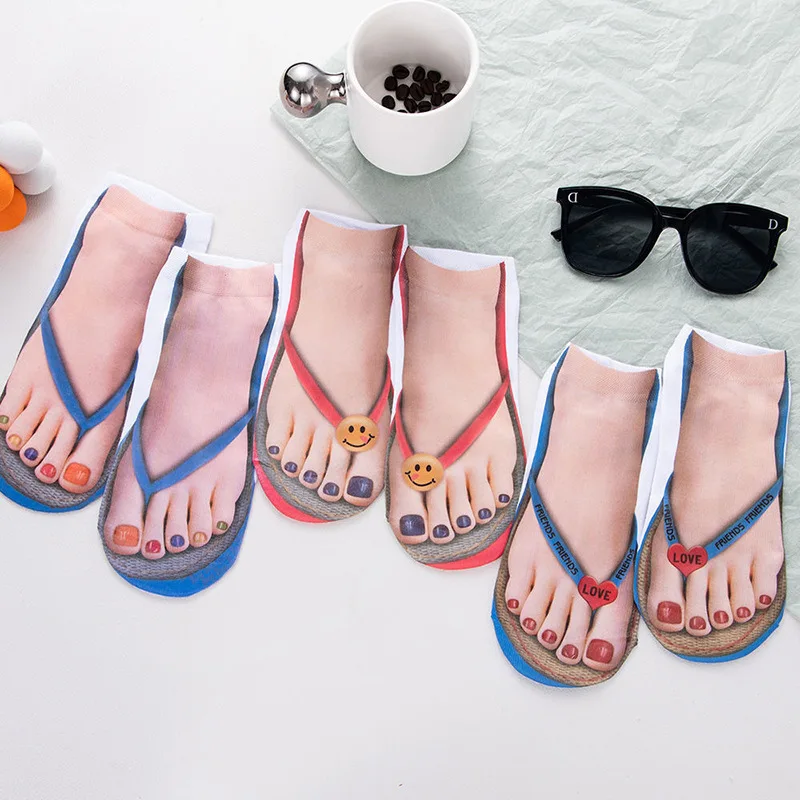 Nieuwe Mode Flip-Flop 3D Sokken Drie-Dimensionale Print Leuke Grappige Sok Nail Sokken Nieuwigheid Gift Eigenzinnige Sokken sokjes Vrouwen